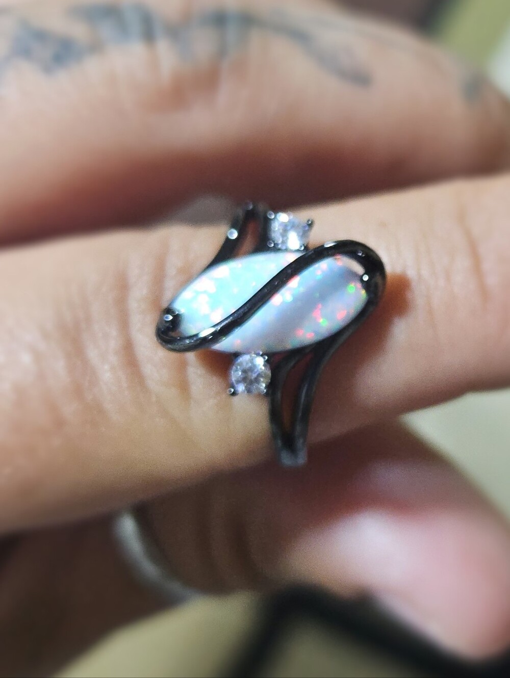 Opal Wave Sterling Ring in Iridescent White